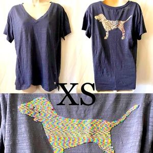 Navy Blue Victoria Secret PINK Multi-Color Sequin Dog T-Shirt